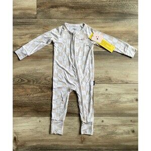 New Blush Lotus Baby Unisex Bamboo Mickey Zippy Pajamss Footies Tan White  6-12M